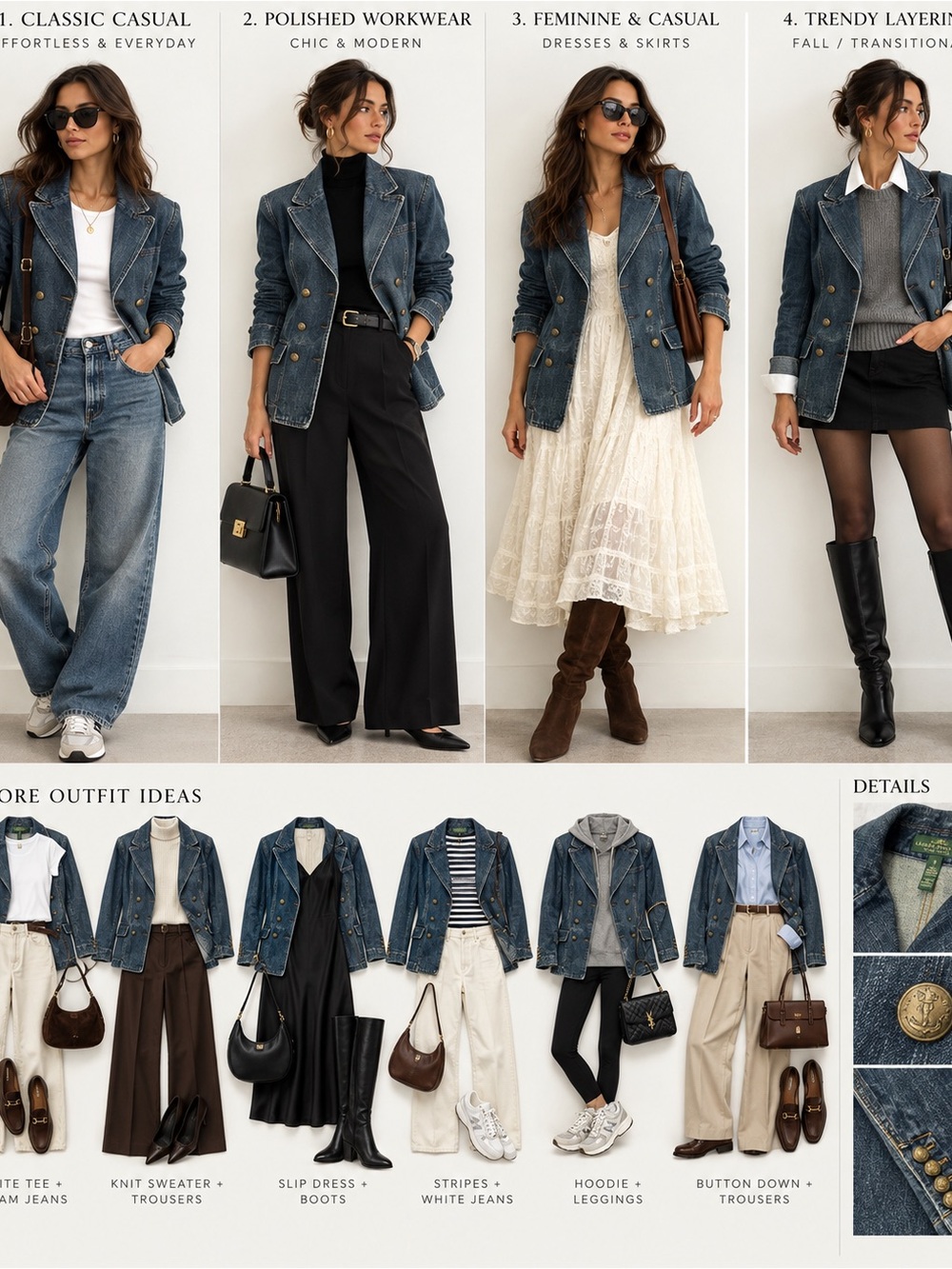 Lauren by Ralph Lauren Dark Blue Double-Breasted Denim Jacket